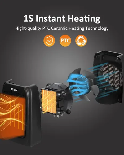 Miniatura 3 de shinic Calentador de espacio para uso en interiores, calentador de espacio de cerámica de 1500 W/900 W, calor rápido en 1s, protección contra