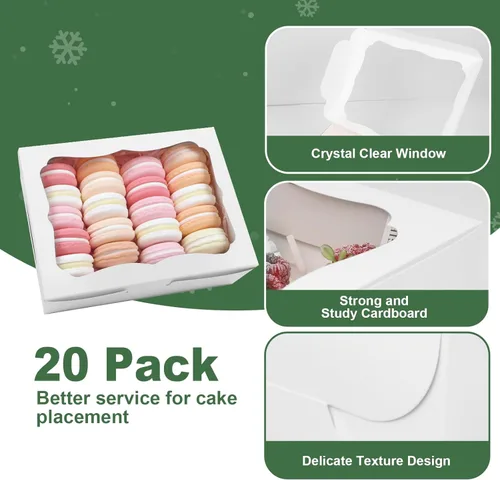 Miniatura 2 de 20 cajas blancas de panadería de 8 x 6 x 2.5 pulgadas, cajas de galletas con ventana, cajas de postre para galletas, pasteles, macarrones, donas