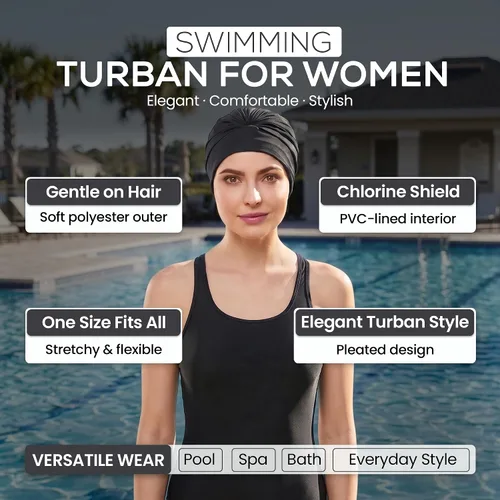 Miniatura 2 de BEEMO Gorros de natación para mujer, turbante de natación, de poliéster, con forro de látex, plisado para mujer Púrpura
