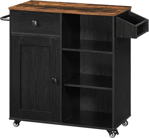 Miniatura 11 de HOOBRO Isla de cocina, armario de almacenamiento con cajón, carrito de cocina con especias y toallero, ahorro de espacio, fácil montaje, para sala