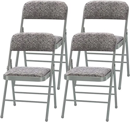 Miniatura 17 de Paquete de 2 sillas plegables acolchadas de espuma de metal con marco de acero (negro, gris, blanco) (paquete de 2, tela gris)