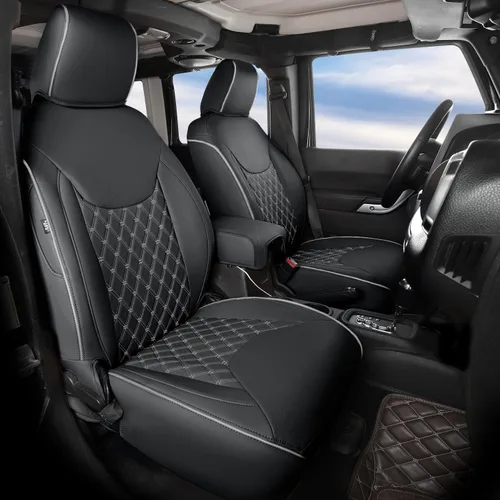 Miniatura 11 de GIANT PANDA Jeep Wrangler 4 puertas JK 2008-2010, juego completo de fundas de asiento para Unlimited Sahara Sport Rubicon X de piel sintética Negro