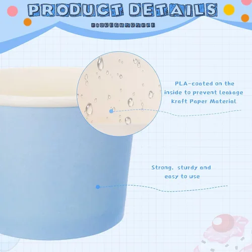 Miniatura 3 de Cunhill 100 tazas de helado de 8 onzas con 100 cucharas, recipientes de helado de color sólido, tazas de helado desechables, tazones de yogur, Azul