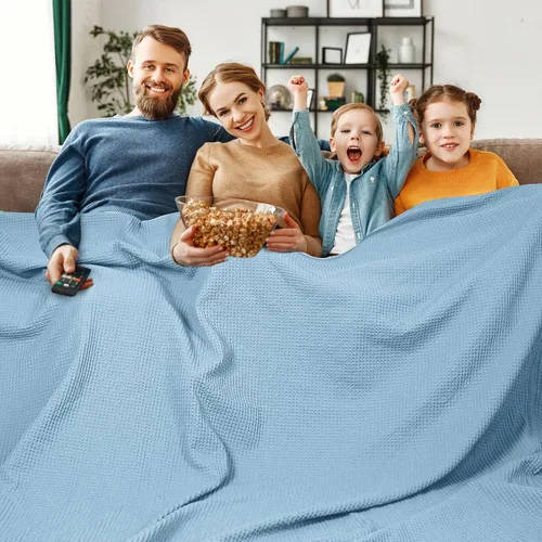 Miniatura 49 de PHF - Manta de punto gofre 100% de algodón tamaño king para cama, cobija ligera transpirable a prueba de engancho, ideal para acolchado en climas