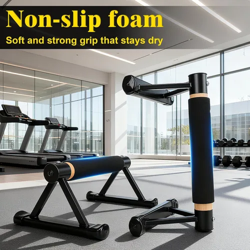 Miniatura 4 de Wooden Parallettes Push Up Bars, Solid Wood Parallel Bars with Anti-Slip Grip, Heavy Duty Metal Frame Supports 600 lbs, Stable Dip Bars for