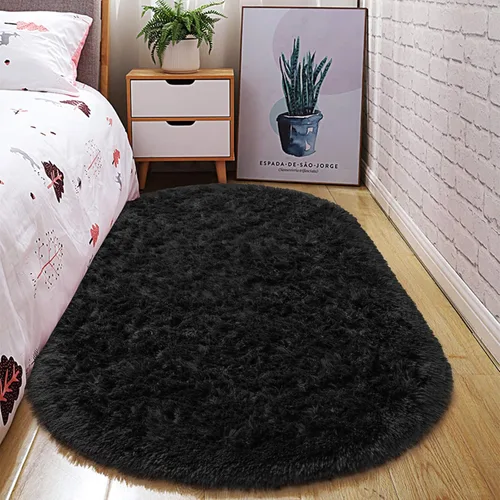 Miniatura 9 de Junovo - Alfombra de felpa ultra suave lavable, antideslizante, ovalada para guardería, dormitorio de niños y decoración del hogar (2x5 pies, gris)