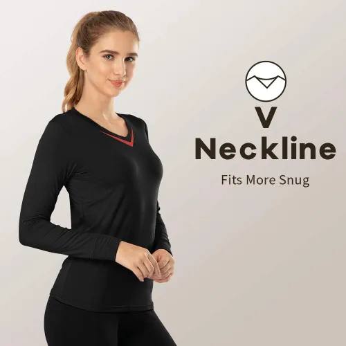 Miniatura 33 de MANCYFIT Tops térmicos para mujer, camisa con forro polar, manga larga, capa base, cuello en V