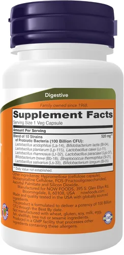 Miniatura 2 de NOW Foods Suplementos, Probiotic-10™, 100 mil millones, con 10 cepas probióticas, libre de lácteos, soja y gluten, cepas verificadas, 30 cápsulas
