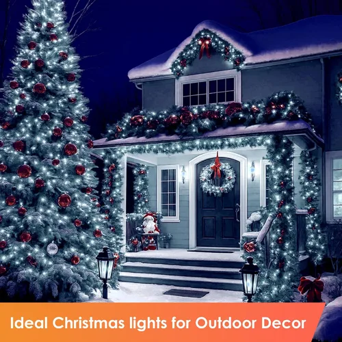 Miniatura 7 de Luces de Navidad 600 LED de 196 pies, IP67 impermeables, luces para árbol de Navidad con 8 modos, tira de luces para exteriores con temporizadores