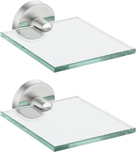 Miniatura 39 de JQK Estantería de baño de vidrio bronce, estante con toallero de 15 pulgadas de vidrio templado, almacenamiento para ducha de 16 por 5 pulgadas