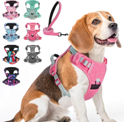 Miniatura 29 de BEAUTYZOO Arnés para perro sin tirones pequeño, juego de arnés y correa ajustable para perro - Fácil de usar con 3 hebillas/mango de control, arnés