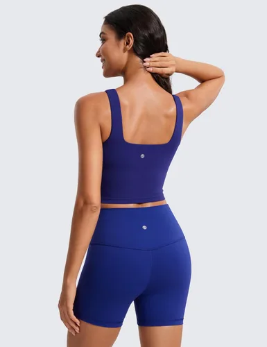 Miniatura 49 de CRZ YOGA Butterluxe Brasier deportivo de cuello cuadrado para mujer, estilo camiseta corta sin mangas, acolchado con soporte integrado para yoga