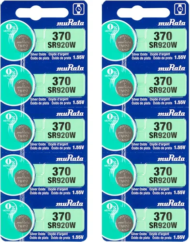Murata Batería 370 SR920W 1.55V Celda de botón de reloj de óxido de plata (10 baterías)