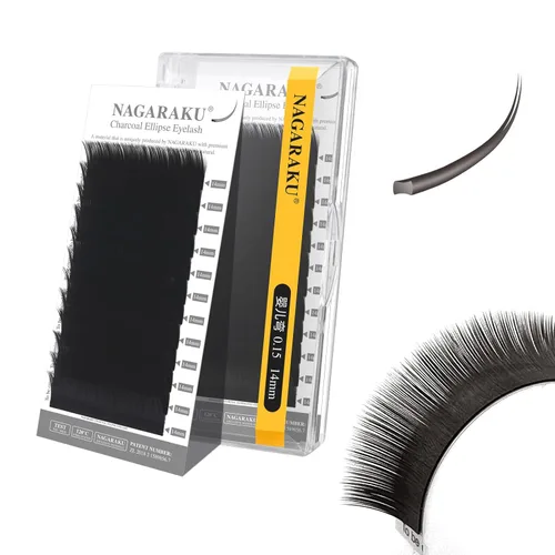 Miniatura 20 de NAGARAKU Extensiones de pestañas elipse con puntas abiertas planas, pestañas individuales de 0.006 in, rizo C, bandeja de mezcla de 0.315-0.591 in