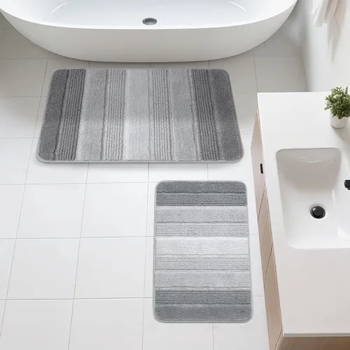 Miniatura 15 de Kmson Juego de 3 alfombras de baño de chenilla ombré, antideslizantes, ultra suaves, lavables, alfombras de baño peludas para bañera, tapete de Azul