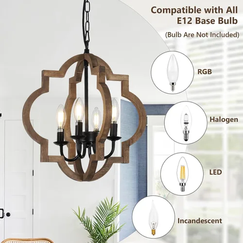 Miniatura 4 de Lámparas de araña de granja, lámparas de 4 luces para comedor sobre la mesa, lámparas de araña de madera maciza para comedor, lámparas rústicas