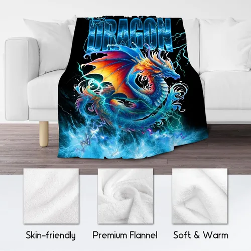 Miniatura 5 de Manta de dragón para niños, regalos para los amantes del dragón, 30 x 40 pulgadas, manta de franela cálida y acogedora para sofá