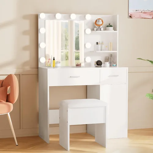 Miniatura 3 de LIVELYGLOW Taburete de maquillaje pequeño, 15.7 pulgadas de ancho x 10.2 pulgadas de profundidad x 16.7 pulgadas de alto, blanco