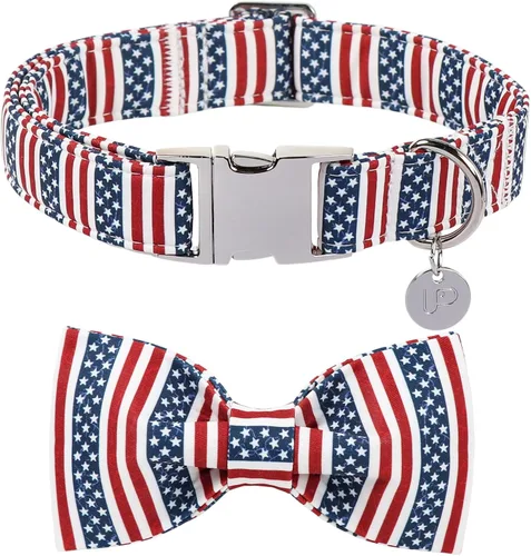 Miniatura 36 de Collar para perro con pajarita, Collar de algodón con pajarita para cachorro, Collar para perro azul para niña o niño con hebilla de metal duradera