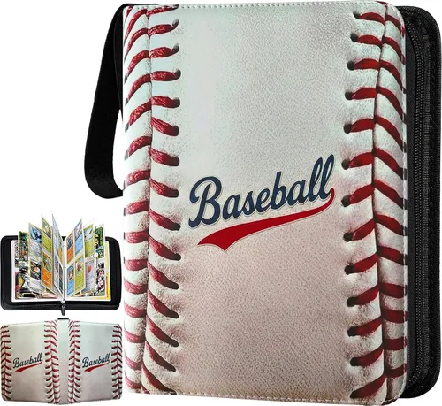 Carpeta de tarjetas de béisbol de 440 bolsillos, 55 fundas pequeñas de béisbol, carpeta de béisbol de 3 anillos con cremallera, 4 bolsillos,