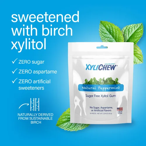 Miniatura 4 de Xylichew Goma de mascar 100% xilitol sin OMG, sin aspartamo, sin gluten y sin azúcar, cuidado bucal natural, alivia el mal aliento y la boca seca