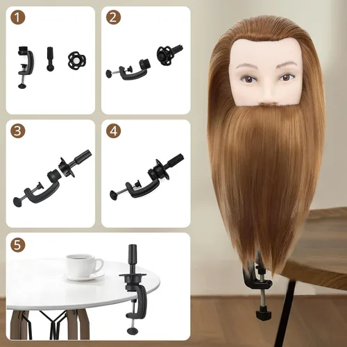 Miniatura 6 de Cabeza de maniquí masculino con cabello, cabeza de maniquí de peluquero de 10 pulgadas, cabeza de maniquí de peluquería de cosmetología para Marrón