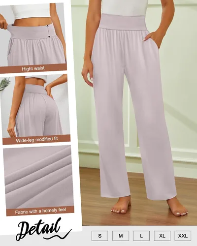 Miniatura 73 de Neer - Conjunto de 3 pantalones de yoga de pierna ancha para mujer - Pantalones deportivos cómodos, holgados, de cintura alta y casuales