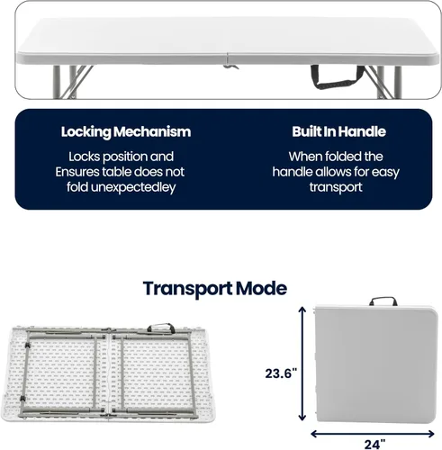Miniatura 6 de BTEXPERT Mesa plegable de plástico plegable de 4 pies, ligera, altura ajustable, asa de transporte portátil para interiores y exteriores, para Blanco