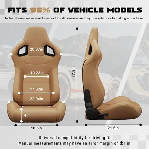 Miniatura 3 de 2 asientos universales ajustables de carreras con deslizadores dobles, asientos de cubo reclinables, 1 par de asientos deportivos para vehículos