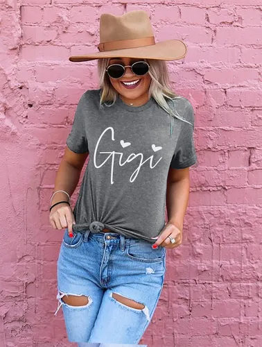 Miniatura 6 de Gigi - Camisetas para abuela, mujer, con gráfico Gigi con corazones, de manga corta