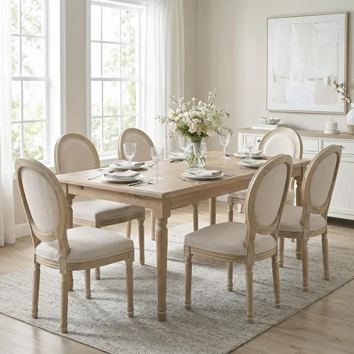 Miniatura 6 de chairus Juego de 2 Sillas de Comedor Estilo Granja Sillas de Comedor de Casa de Campo Francés Sillas Tapizadas de Tela Vintage con Respaldo Redondo