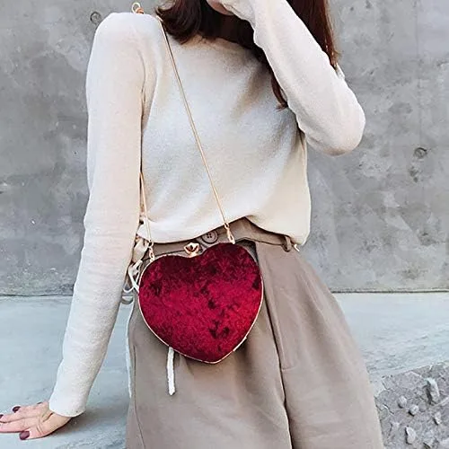 Miniatura 5 de Goclothod Bolso de mano con forma de corazón para mujer bolso de hombro de terciopelo