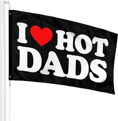 Miniatura 3 de Bandera con texto en inglés "I Love Dads I Love Hot Dads", divertida pancarta decorativa para interiores y exteriores, regalo de tapiz para el día