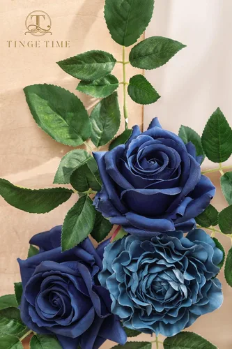 Miniatura 6 de TINGE TIME 16 rosas artificiales de seda de aspecto real, mezcla de color azul, rosa falsa con tallo para ramos de boda, centros de mesa