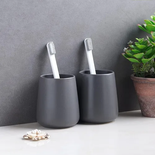 Miniatura 6 de Soporte para cepillos de dientes gris para baño, soporte de cerámica para cepillos de dientes, soporte para pasta de dientes, taza de enjuague bucal