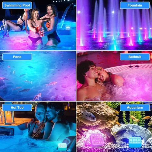 Miniatura 8 de Luces de piscina recargables con control remoto, 16 luces LED sumergibles con cambio de color, impermeables para piscina enterrada, estanques