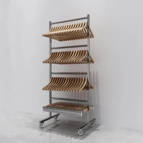 Miniatura 3 de Sistema de almacenamiento para colgar ropa, soporte de acero inoxidable con barras de suspensión, organizador de perchas para tienda al por menor