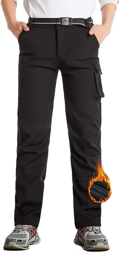 JOMLUN Pantalones de senderismo con forro polar para niño, impermeables, resistentes al viento, cálidos, suaves, para exteriores, pantalones cargo