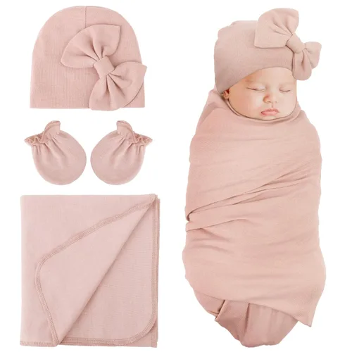 Miniatura 7 de DRESHOW BQUBO - Conjunto de guantes de algodón para recién nacido, manta cálida para bebé, saco de dormir para bebé, regalo de ducha 1 juego liso