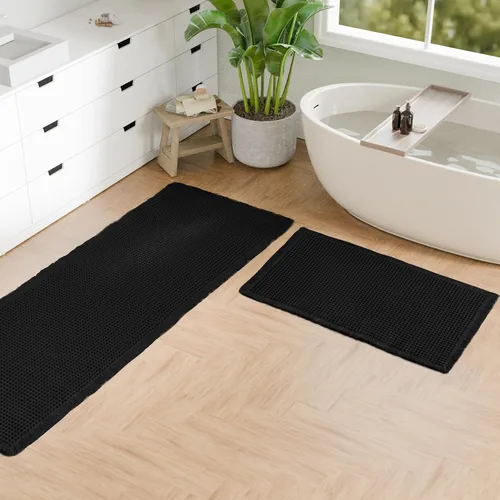 Miniatura 32 de Hiasan Tapete de baño de punto gofre, súper absorbente, antideslizante, con borlas, lavable a máquina, tapete con parte trasera de goma ultra suave