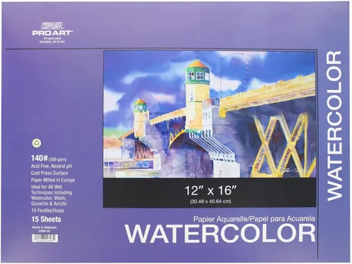 Pro Art Bloc de acuarela de 12 x 16 AF 140 libras, 15 unidades, papel de acuarela, cuaderno de bocetos, papel de color de agua, bloc de papel,