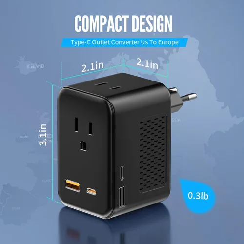 Miniatura 6 de Convertidor de voltaje de 220 V a 110 V de EE. UU. a Europa, adaptador de viaje convertidor de enchufe para Europa con 20 W PD y 2USB-A y 2USB-C