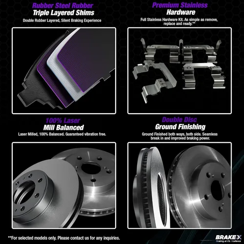 Miniatura 6 de Kit de pastillas y rotores de freno trasero Brake X de reemplazo para 2018 Jeep Wrangler JK Rotores recubiertos AEGIS GEOMET y pastillas de freno