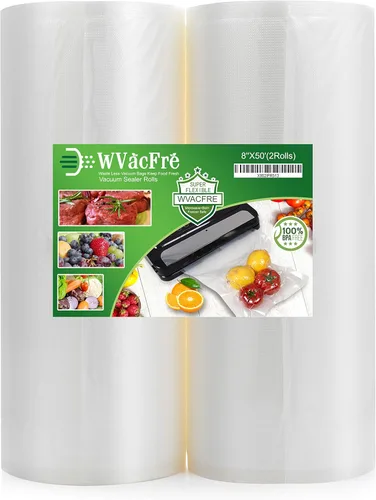 Paquete de 2 rollos de bolsas de almacenamiento para congelador, sellador al vacío de 8 x 50 pulgadas para ahorrar alimentos