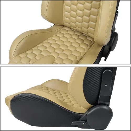 Miniatura 8 de IKON MOTORSPORTS, Asientos universales para vehículos de carreras con deslizadores dobles, asientos deportivos reclinables de cuero PU beige + cuero
