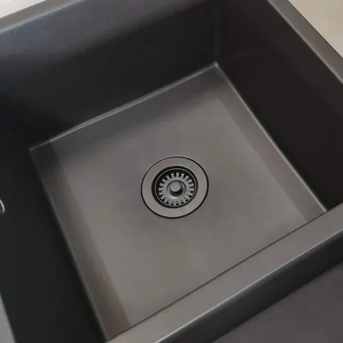 Miniatura 2 de GZILA Colador y tapón de drenaje para fregadero de cocina de 3-1/2 pulgadas, color negro mate con cesta de basura extraíble a juego para fregaderos