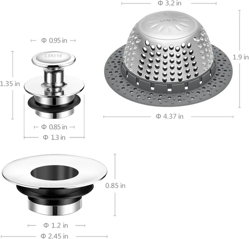 Miniatura 3 de LEKEYE Colector de pelo de drenaje de ducha Tapón de bañera/cubierta de drenaje de ducha/protector de drenaje para bañera y baño Gris Plata