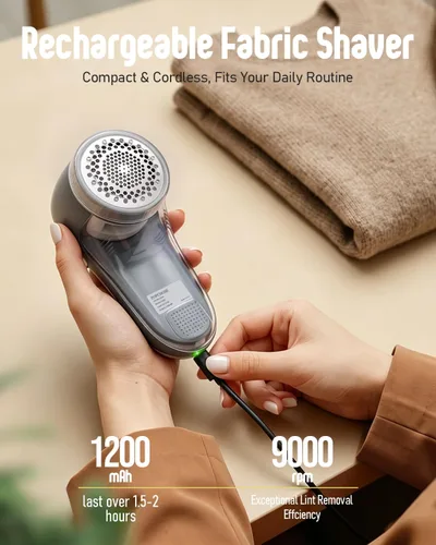 Miniatura 4 de POPCHOSE - Rasuradora de tela eléctrica, eliminador de pelusa para ropa con cuchillas de 6 hojas, rasuradoras de suéter para quitar pelusas