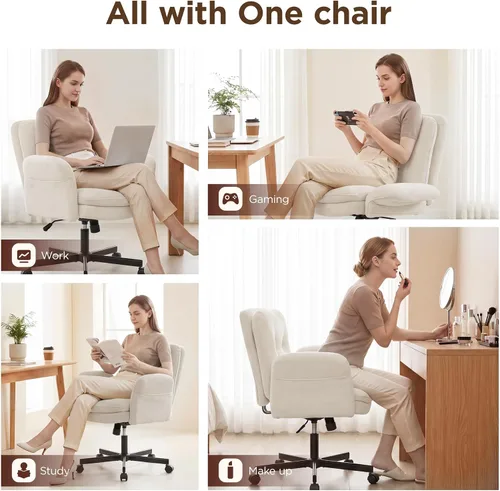 Miniatura 8 de FiveWillowise Silla cruzada con ruedas y reposabrazos, sillas giratorias ajustables, silla de escritorio moderna para oficina en casa con doble