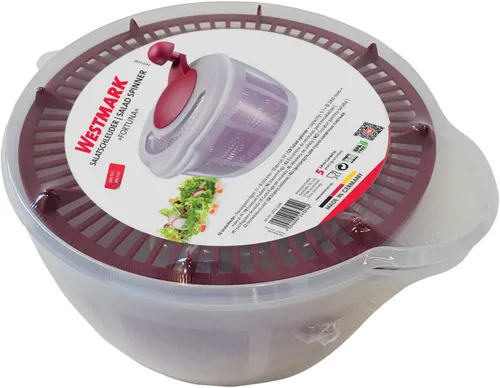 Miniatura 8 de Westmark Germany Centrifugador de ensaladas fácil de usar para secar las verduras y mejorar el sabor de los condimentos, de 10 pulgadas Rojo
